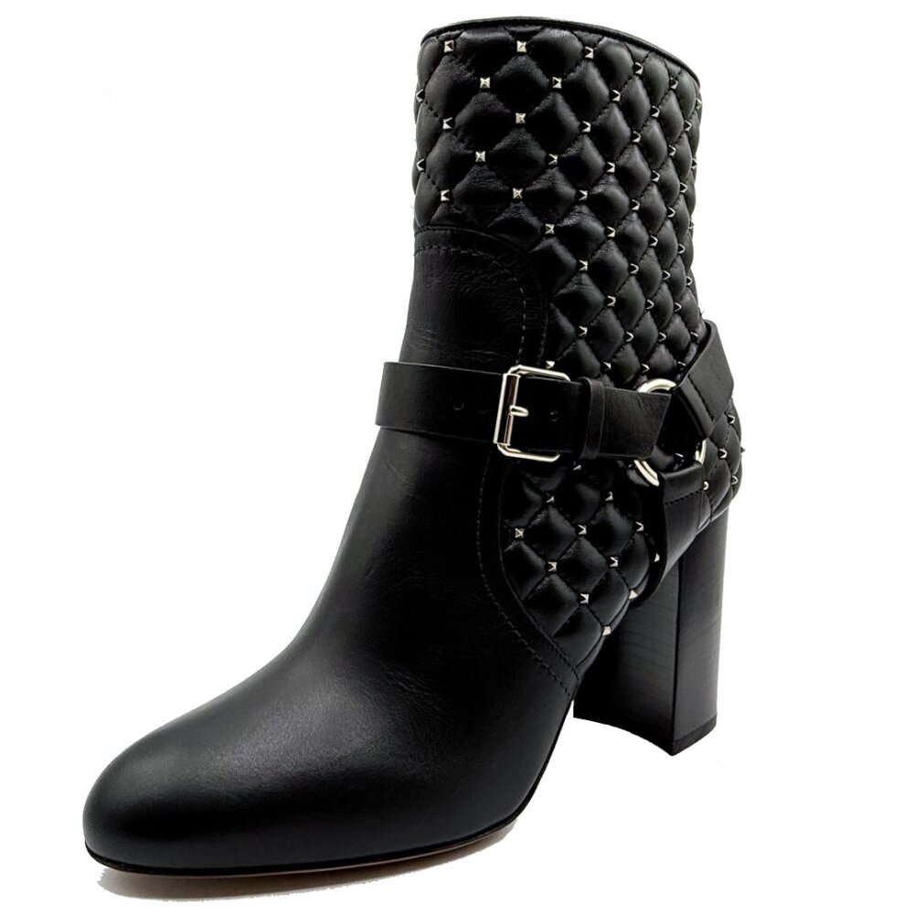 Brand New Valentino Garavani Rockstud Spike Heel Boot in Black Leather, Size 39